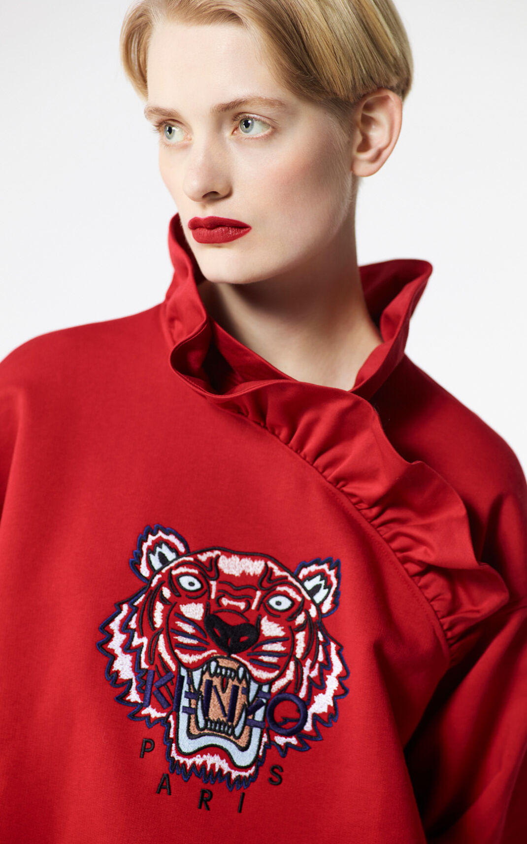 Kenzo Frilled Tiger Sweatshirt Red For Womens 0561YVCLO